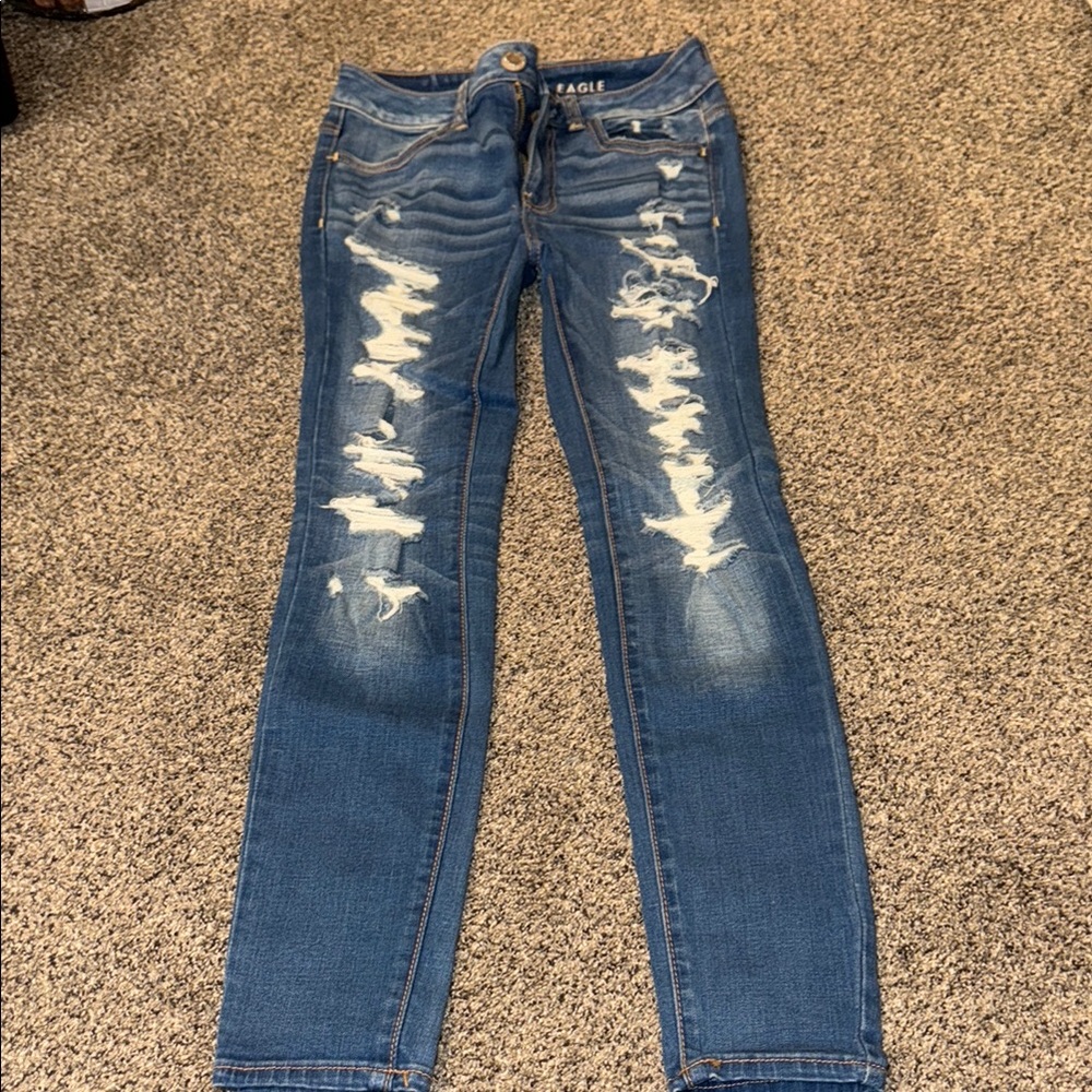 American Eagle Outfitters Blue Skinny Distressed Jeans